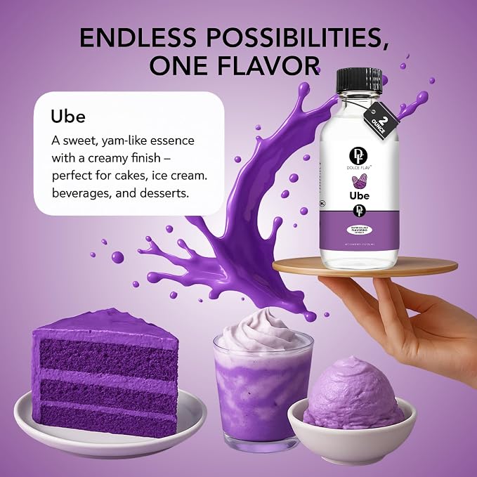 Dolce Flav Clear Ube Extract - 8 Ounce Water-Soluble Multipurpose Flavoring Ideal for Ice Cream, Cookies, Boba, Coffee & Pastries - Purple Yam Flavoring - Perfect Kitchen Gift for Holidays
