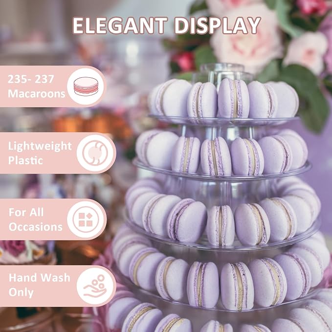 10 Tiers Macaron Tower Stand, Macaroon Tower Stand with Tongs Round Cupcake Cake Stand Desserts Display Holder Platter for Baby Shower, Birthday, Wedding, Party Decor (10-Tiers with Tongs)