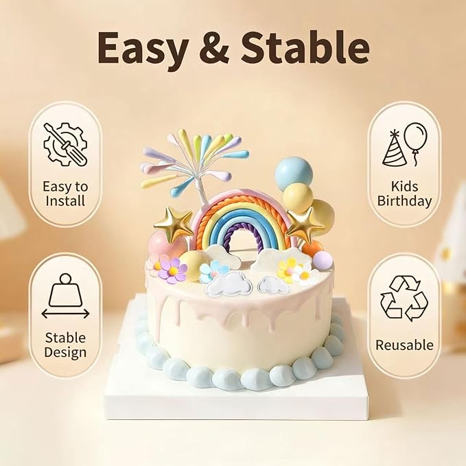 Rainbow Cake Topper 39pcs Rainbow Cake Decorations with Pastel Balls Topper Daisy Flower Cupcake Decroation,Boho Party Decorations for Groovy Hippie Birthday Wedding Baby Shower Cupcake Decorations