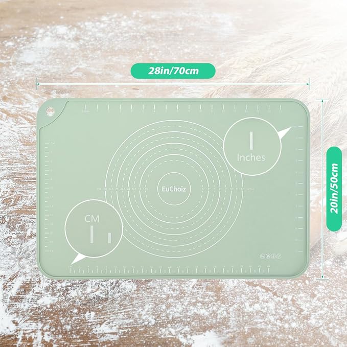 Silicone Pastry Mat 28"*20" Extra Thick Non Stick Baking Mat Food Grade Silicone Dough Rolling Bake Mat with Edge Heightening Green