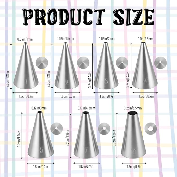 7 Pcs Round Hole Piping Tips Set, Stainless Steel Round Cupcake Frosting Nozzles for Cake Decorating Professional Russian Pastry Icing Dispensers Supplies for Cake Cookies Pastry Fondant Cream