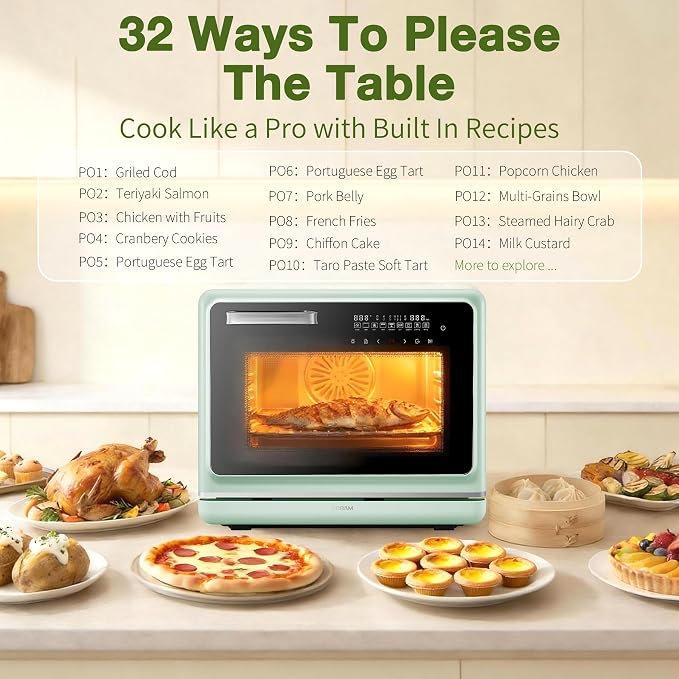 ROBAM Toaster Air Fryer Oven Combo, Countertop Convection Cooker with Bake & Fry, 1.2 Cu.Ft Large Capacity Combi Steam Oven, 32 Preset Recipes, Smart Touch Precise Temp Control, Multi-Stage CT767
