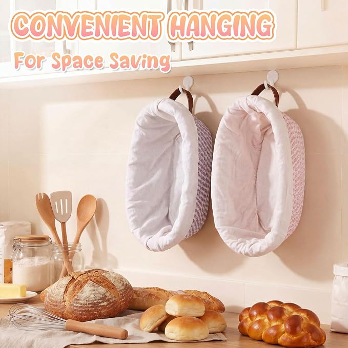 4 Pack Oval Banneton Bread Proofing Basket Set, 10'' Natural Cotton Rope Sourdough Proofing Basket with Liners & Handle Artisan Sourdough Bread Baking Supplies for Home Bakers(Pastel)