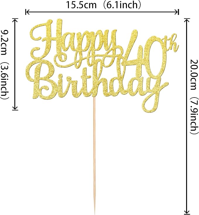 1 PCS Happy 40th Birthday Cake Topper Gold Glitter Cheers to 40 Years Birthday Cake Pick 40 Fabulous Cake Decoration for Happy 40th Birthday Anniversary Party Decorations Supplies