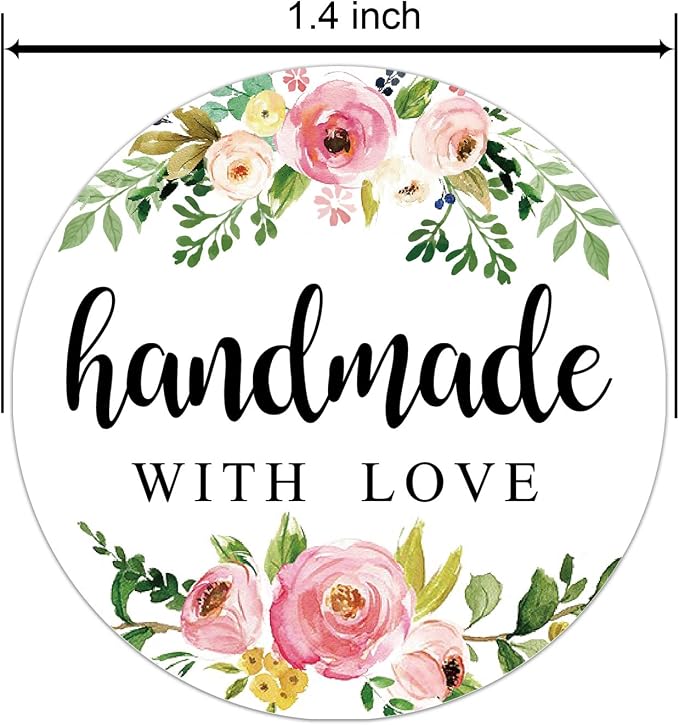 1.4 Inch Floral Handmade Stickers, 500 Round Adhesive Label Stickers, Perfect for Baking, Craft Projects, Gift Package Decoration