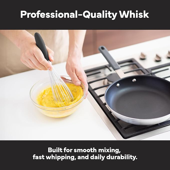 Misen Stainless Steel Balloon Whisk - Dishwasher Safe - Ergonomic Silicone Grip, Versatile Cooking Whisk for Eggs, Durable Construction - Professional-Grade Kitchen Tool - Black