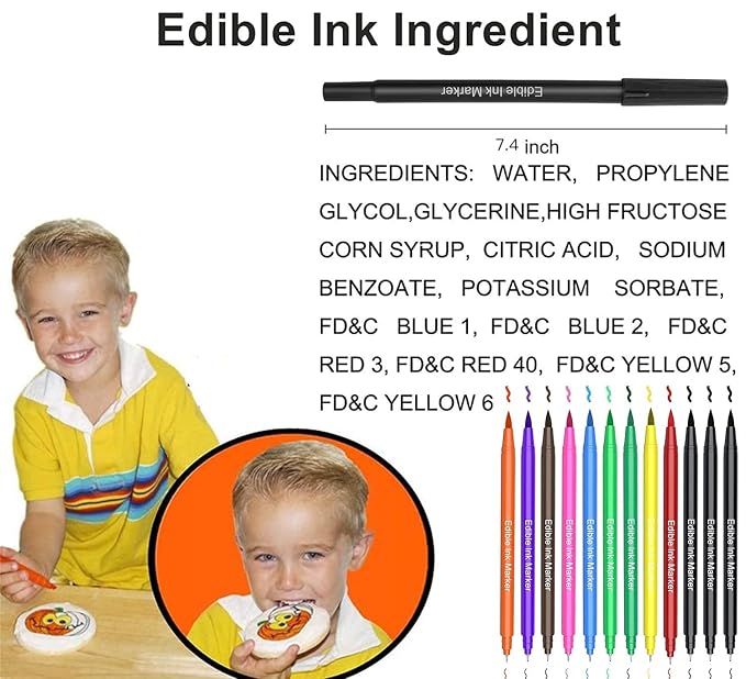 Fanika 12Pcs Edible Markers for Cookie Decorating, Upgrade Double Side Ultra Fine Tip Food Coloring Pens for Cakes Decorating,Fondant,Easter Eggs,Macaron,Frosting - With 3PCS Black Set