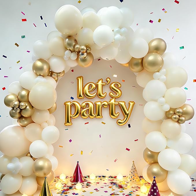 Sand White Gold Balloon Arch Kit - 144 pcs Beige, Sand White& Champagne Gold Balloons Garland for Birthday Wedding Bridal Shower Engagement Baby Shower Party Decorations