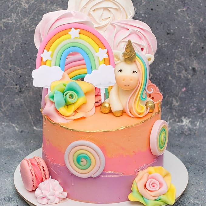 Soft Pottery Rainbow Cake Decorations - Colorful Rainbow Cupcake Topper, Personalized Cake Topper for Happy Birthday Parties
