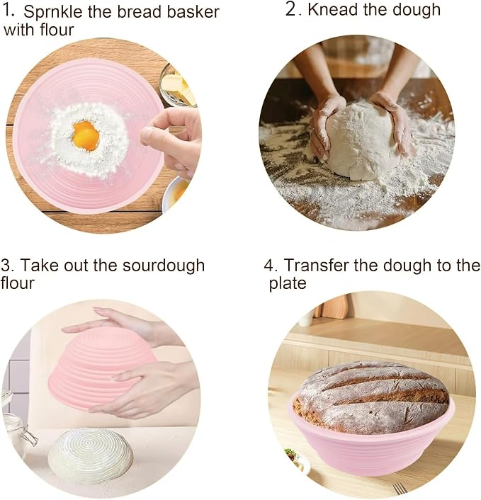 Banneton Bread Proofing Baskets,Silicone Sourdough Bread Baking Supplies, Bread Proofing Baskets for Sourdough, 10.2" Oval Collapsible Sourdough Baking Basket Pink (oval)