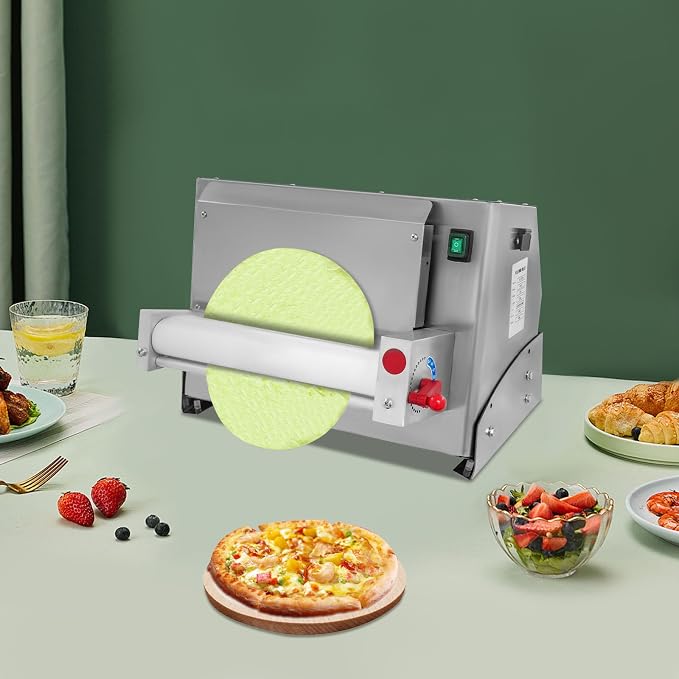 3-12" Pizza Dough Roller Sheeter, Automatic Pizza Press Shaping Machine with Adjustable Thickness (1-5.5mm), 450W Electric Pizza Dough Machine for Cake Shops, 240–260 pcs Per Hour