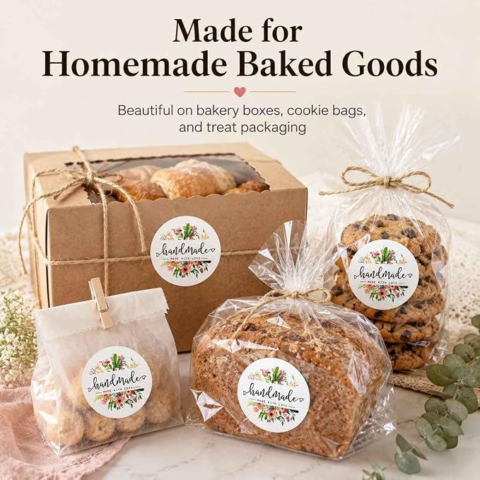 Handmade with Love Packaging Stickers: Made with Love Labels for Makers | 120pcs 1.6 Inch Paper Stickers For Handmade Product Packaging Kraft Bags Gift Boxes And Craft Orders