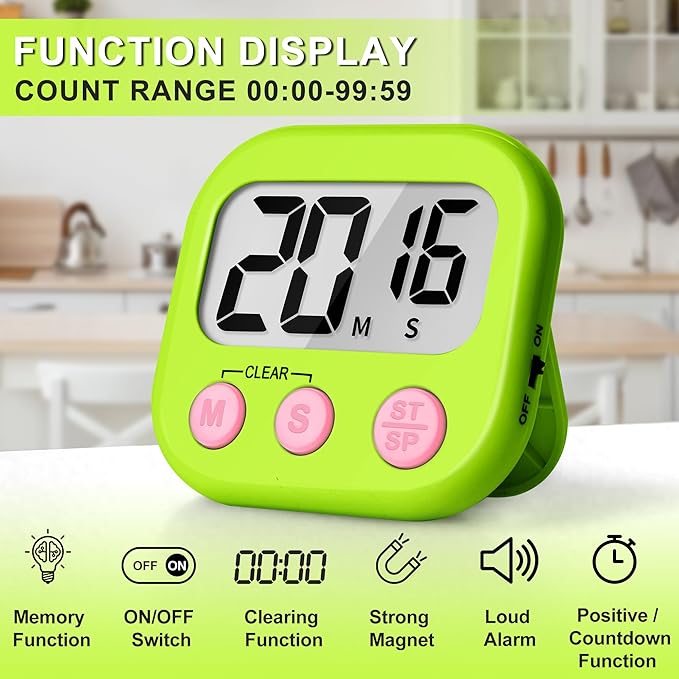 ZILLEEN Classroom Timer for Kids Teachers 12 Pack Digital Tmers, Blue & Green
