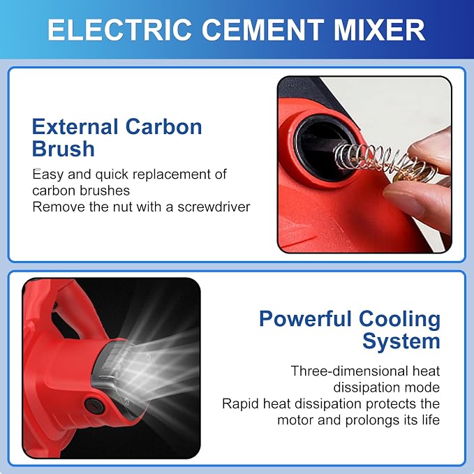 Electric Handheld Cement Mixer, Portable Mortar Mixer with 6 Adjustable Speed, 110V Mud Mixer for Mixing Plaster,Cement, Paint, Fodder