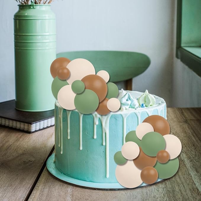 30 PCS Balls Cake Topper DIY Cake Insert Toppers Ball Cake Picks Cupcake Topper for Birthday Party Baby Shower Wedding Cake Decoration(Green Brown Beige)