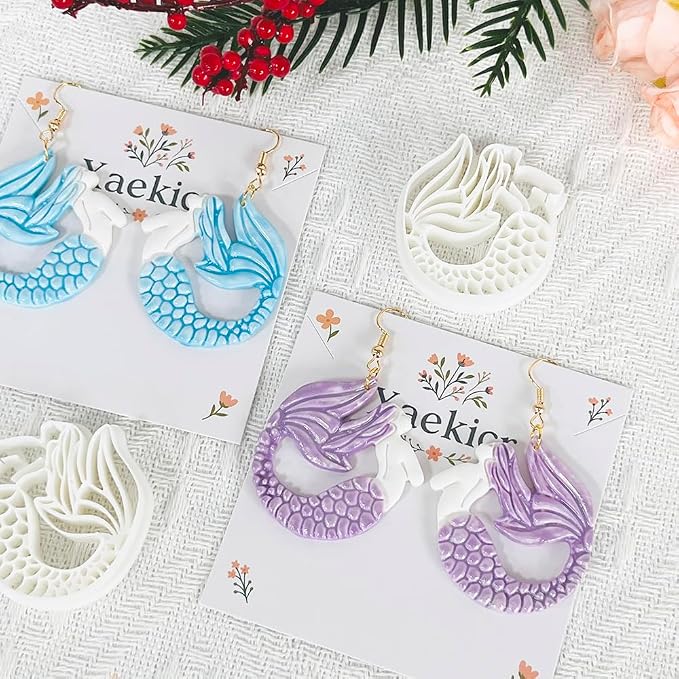 Xaekicr Dragon Mermaid Polymer Clay Cutters Set – Fantasy Clay Earring Cutters for DIY Jewelry Making – Polymer Clay Molds and Clay Tools