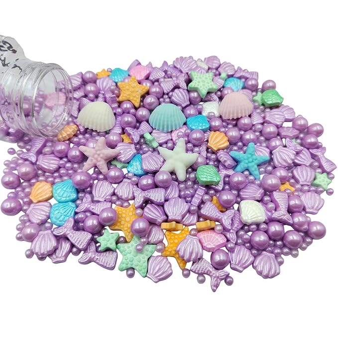 Homankit Mermaid Sprinkle Sweets Sprinkles for Baking Dessert Cupcake Cake Topper Starfish Shell Pearl Mermaid Candy Mix 3.53 Ounces Purple