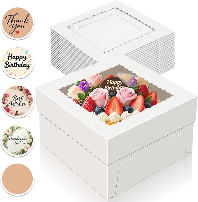 15 PCS Cake Boxes 12 Inch, 12x12x6 Inch Cake Box, 12 Inch Cake Box with Window, White Bakery Boxes, Large Baking Boxes, Cajas Para Pasteles, 12x12 Cake Boxes for Birthday, Wedding, Party, Business