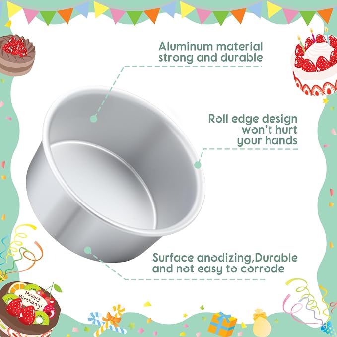 Nuenen 6 Pcs 6 Inch Round Cake Pans Aluminum Round Mold Smash Cake Baking Cheesecake Pans for Home Party Baking Supplies