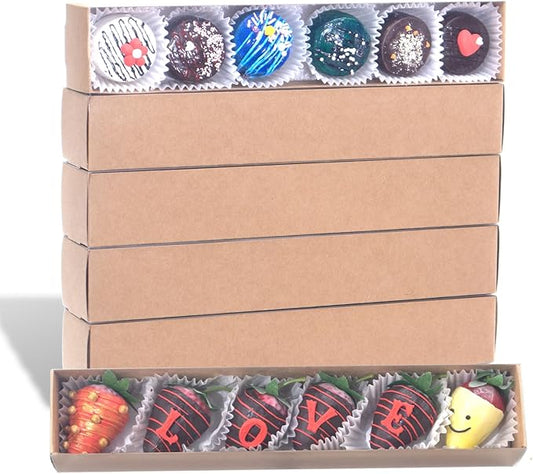 50Pack 12x2¼x2 Inch Chocolate Covered Strawberry Boxes for 6 Macaron boxes Chocolate Truffle Boxes Cookie boxes Bakery Boxes with Window Soap Boxes
