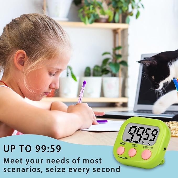 Lasubst Digital Classroom Timers for Teachers Kids School Supplies Bulk with Magnetic Back 12 Pack, Pink Purple Blue Green