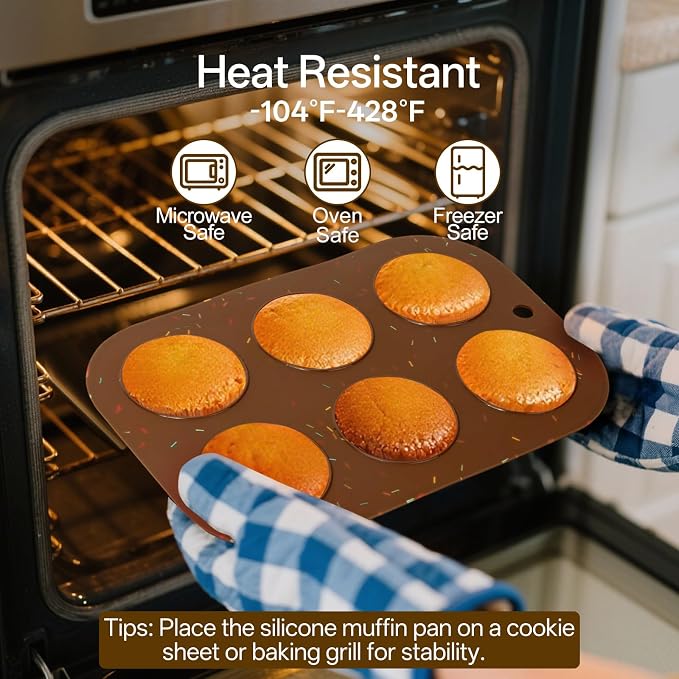 4 Pack Silicone Muffin Pan for Baking, Regular Size Nonstick Cupcake Pan, 6-Cup Silicone Muffin Tin BPA Free Dishwasher Safe, Great for Muffin Cupcake Brownie Egg Tart