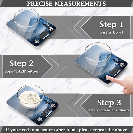 Food Scale Kitchen Scale for Baking Cooking Digital Food Weighing Measuring Scale Small Waterproof Electric Food Scale Watercolor Winter Mountain Blue