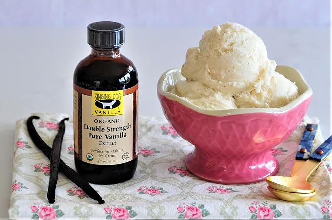 Singing Dog Vanilla Organic Double Strength Pure Vanilla Extract, 4 oz - 2x Vanilla Beans, USDA Organic - Ice Cream, Baking - Non-GMO, Allergen-Free
