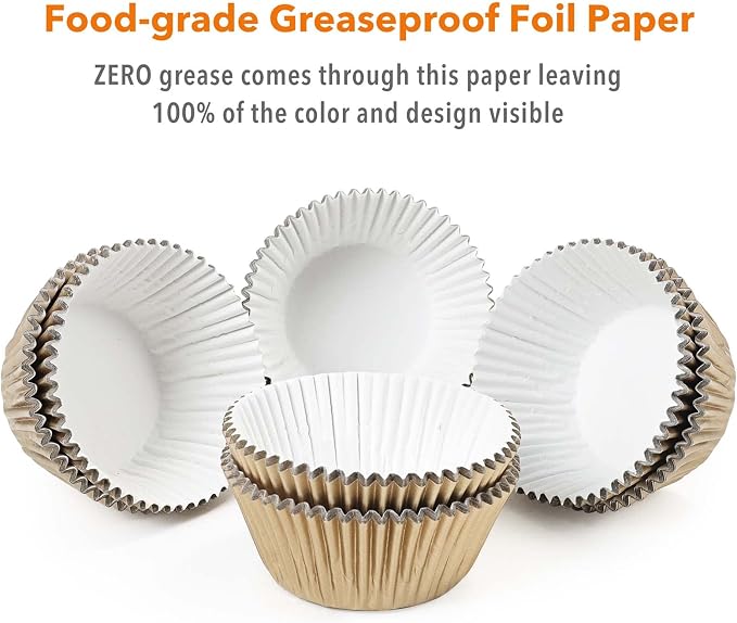 Gifbera Natural Metallic Foil Cupcake Liners - Standard Size Baking Cups Muffin Liners Paper for Celebration, 200-Count