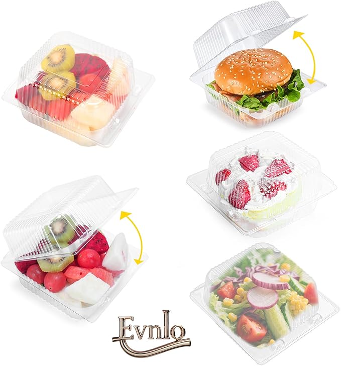 Evnlo 50 Count Clear Plastic Containers with Lids for Food, Thickened Disposable Sandwich Containers Clamshell Boxes for Cake Slice, Dessert, Hamburger, Salad, Pastry, Fruits, Takeout Tray