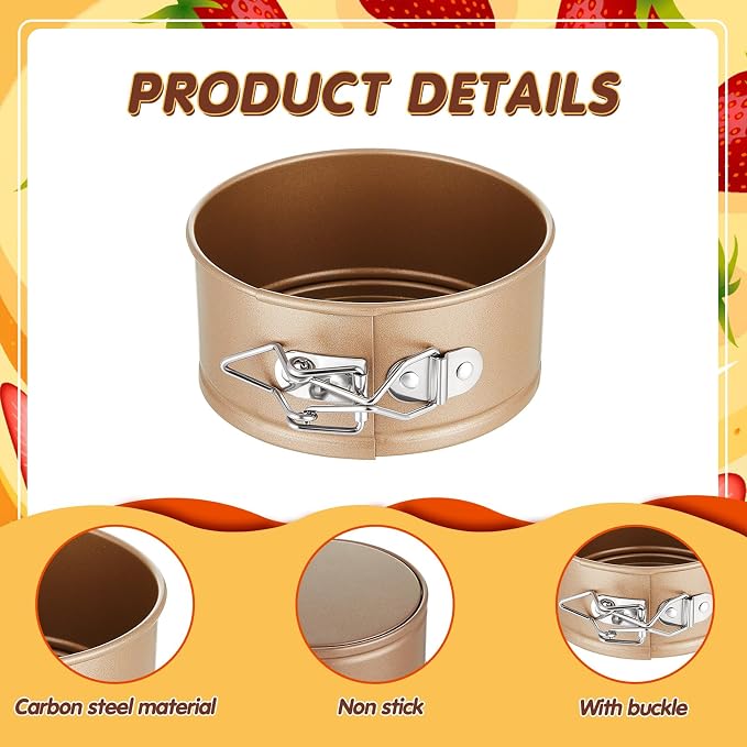 Sunnyray 8 Pcs 4 Inch Springform Pan for Baking Mini Cheesecake Pans with Removable Bottom Nonstick Leakproof Round Cake Mold Spring Form Molds for Mini Cheesecake Pizza and Quiches (Gold)