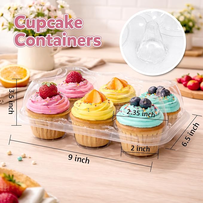WIKDAY 6 Count Cupcake Containers with Lids, 30 Pack Stackable cupcake holders Clear Plastic Dessert Boxes for 180 Cupcakes, Muffins