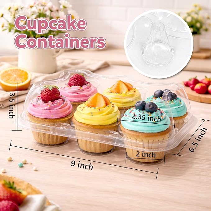 WIKDAY 6 Count Cupcake Containers with Lids, 40 Pack Stackable cupcake holders Clear Plastic Dessert Boxes for 240 Cupcakes, Muffins