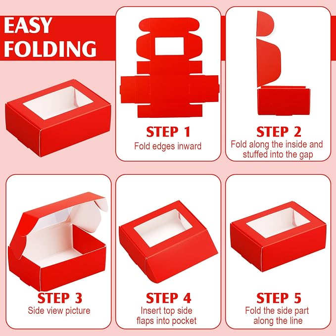 Zonon 30 Pcs Soap Boxes for Homemade Packaging, Mini Kraft Boxes with Window for Bakery Candy Soap Making Gift Packaging, 3.7x2.6x1.4 Inch (Red)