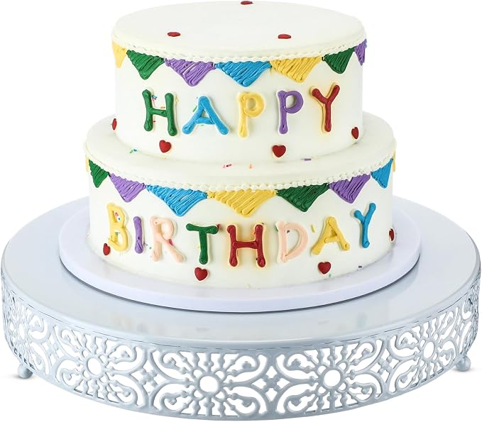 Wenqik 16 Inch Cake Stand Round Metal Cupcake Dessert Wedding Cake Stand Cookies Display Holder Fruit Food Serving Tray for Table Wedding Birthday Anniversary Party Decor (White)