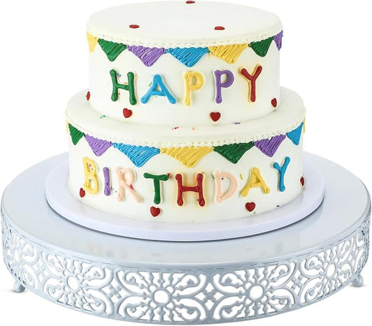 Wenqik 16 Inch Cake Stand Round Metal Cupcake Dessert Wedding Cake Stand Cookies Display Holder Fruit Food Serving Tray for Table Wedding Birthday Anniversary Party Decor (White)