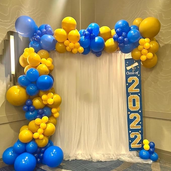 Royal Blue and Yellow Balloon Garland Kit, Graduation Balloons Royal Blue and Yellow Balloon Arch Kit with Different Sizes 18/12/10/5 inch Balloons for Graduation Birthday Anniversary Party Decoration