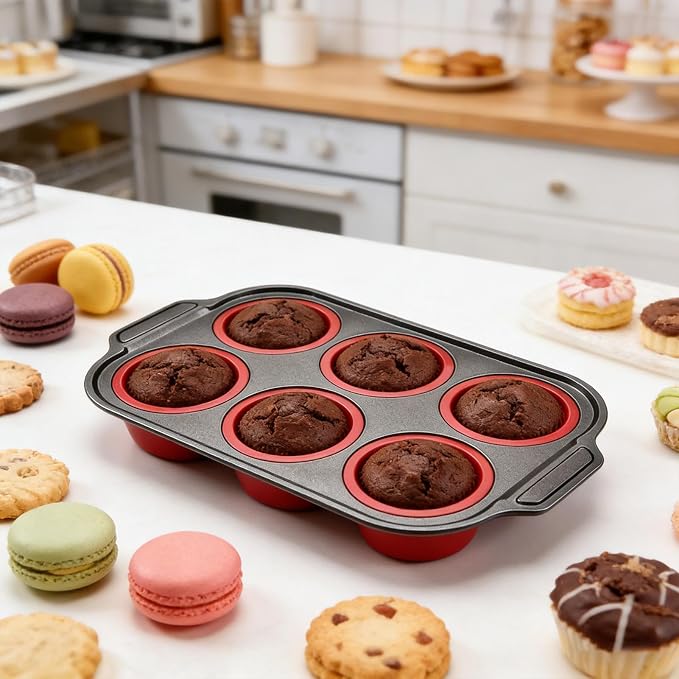 Silicone Muffin Pans - Easy Release Reusable, Cupcake Baking Tray, Donut Mold Set, Oven Air Fryer Pan With Nons Stick Flexible Design | Silicone Muffin Pans For Breakfast Cooking Dessert Treat Cupcake
