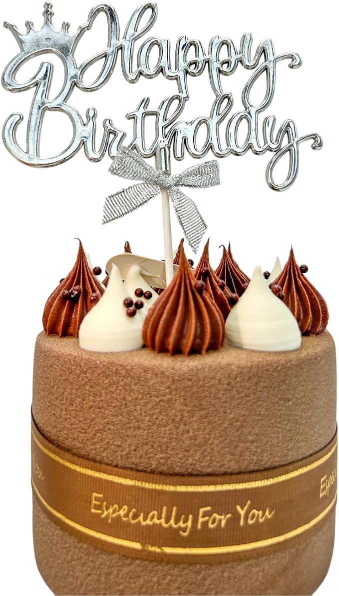 Elegant Acrylic Birthday Cake Topper with Crown & Bow Design - Reusable Decoration for Party, Wedding, Baby Shower (Silver)