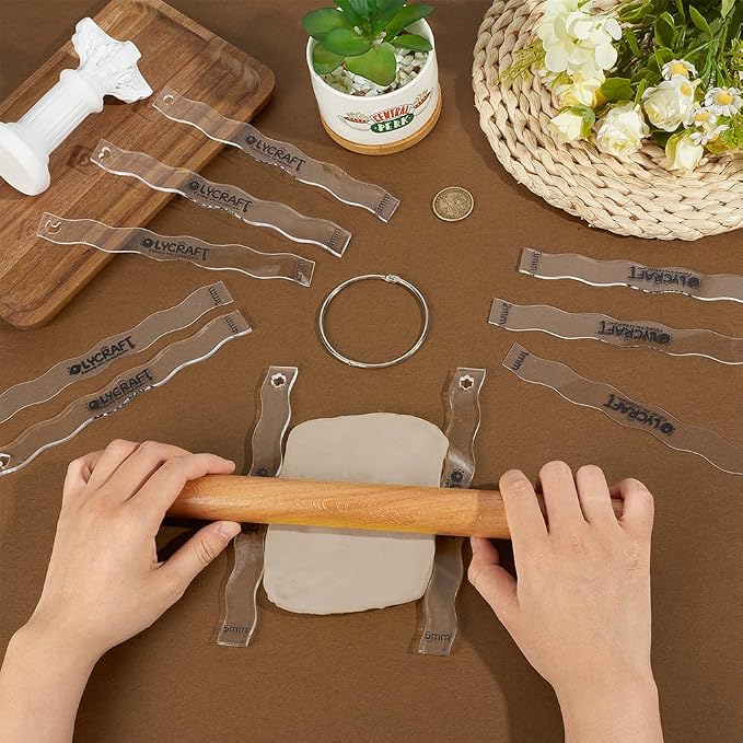 OLYCRAFT 10Pcs 5 Size Wave Clay Depth Guides 1/2/3/4/5mm Acrylic Polymer Clay Depth Guide Set Clays Rolling Tool Adjustable Clays Rolling Pin Guide with Protective Film for Polymer Earrings DIY Making
