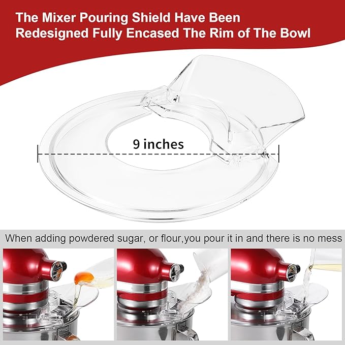 Pouring Shield for KitchenAid 4.5-5 Qt Tilt-Head Stand Mixer | Helps Reduce Splatter, Keeps Ingredients in the Bowl, Easy to Install, Remove, and Clean for Everyday Baking