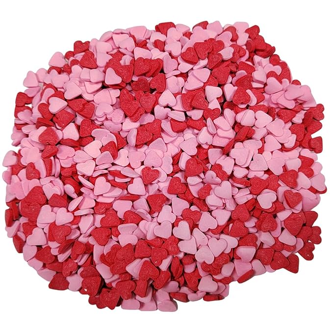 Eastron Edible Valentine Red Pink Heart Shapes Sprinkles for Cakes Decorating Heart Cupcakes Toppers for Baking, Cookies, Ice Cream