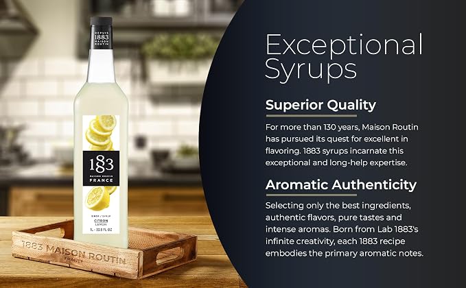 1883 Lemon Syrup for Drinks, Made in France, 1 Liter Glass Bottle