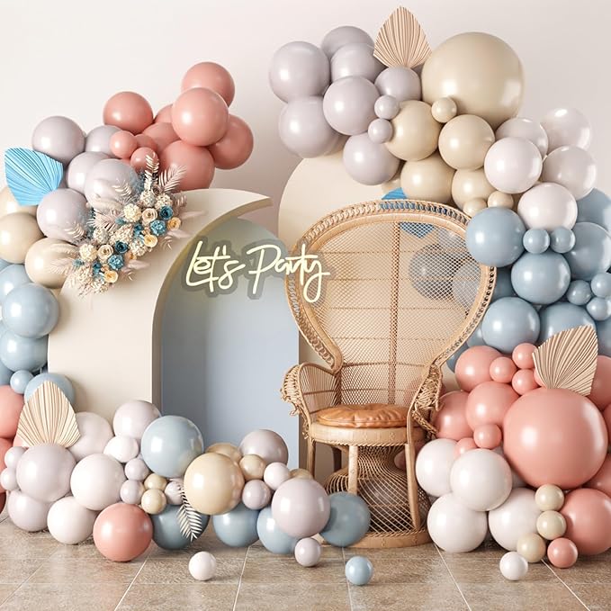 Gender Reveal Balloon Arch Kit,122Pcs Blush Pink Dusty Blue Sand White Peach Balloons for Gender Reveal Party Boho Wedding Bridal Engagement Baby Shower Anniversary Birthday Party Decorations