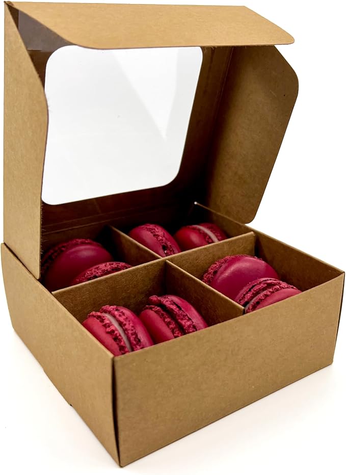 Treat Boxes - 20 ct 4.5 x 4.5 x 1.9 in Bakery Boxes with Windows and Dividers for Candy, Cookies, Cupcakes, or Bakery Desserts - Chocolate, Treats, and Baked Goods Packaging for Gifting