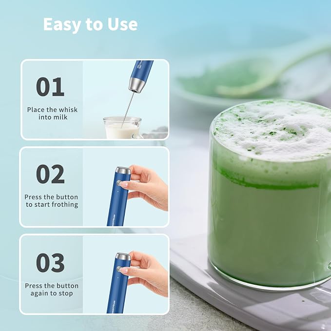 Maestri House Rechargeable Milk Frother with Stand, LunaFro Handheld Electric Foam Maker Waterproof Detachable Stainless Steel Whisk Drink Mixer Foamer for Lattes, Cappuccino
