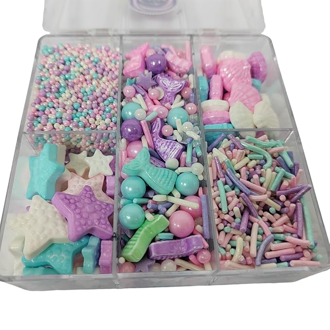 Ocean Mermaid Sprinkles for Baking, Pastel Sprinkles Mix, Edible Starfish Shell Sprinkle with Sugar Pearls Jimmies Nonpareils for Cupcake Toppers Cake Cookie Decorating Ice Cream Topping, Birthday Theme Party Supplies