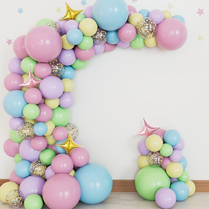 KatchOn, Pastel Balloon Arch Kit - Pack of 91 | Macaron Balloon Garland Kit with Confetti, Star, Latex & Foil Balloons | DIY Balloon Arch for Birthday, Baby Shower, Wedding Party Decorations