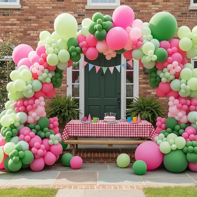 Pink and Green Balloons Garland Arch Kit 183Pcs - 5 10 12 18 inch Different Size Hot Pink Sage Green Light Balloon for Baby Shower Woodland Safari Birthday Summer Tropical Party Decorations