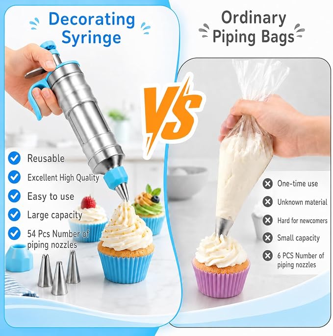 167 Pcs Cake Decorating Kit, Dessert Piping Syringe And Icing Tips Set, Icing Dispenser Tool, Cupcake Decorating Piping Kit for Beginners, Baking Enthusiasts And Professionals (Light Blue)